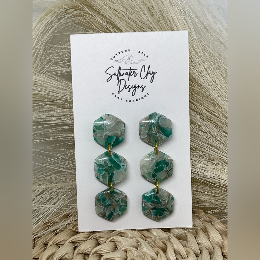 Handmade Sea Glass-Inspired Hexagon Dangle Earrings | New with Tags